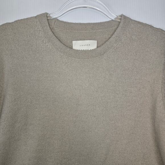 Lauren Manoogian Tan Short Sleeve Boxy Sweater Baby Alpaca Wool Made in Peru M - Picture 3 of 6